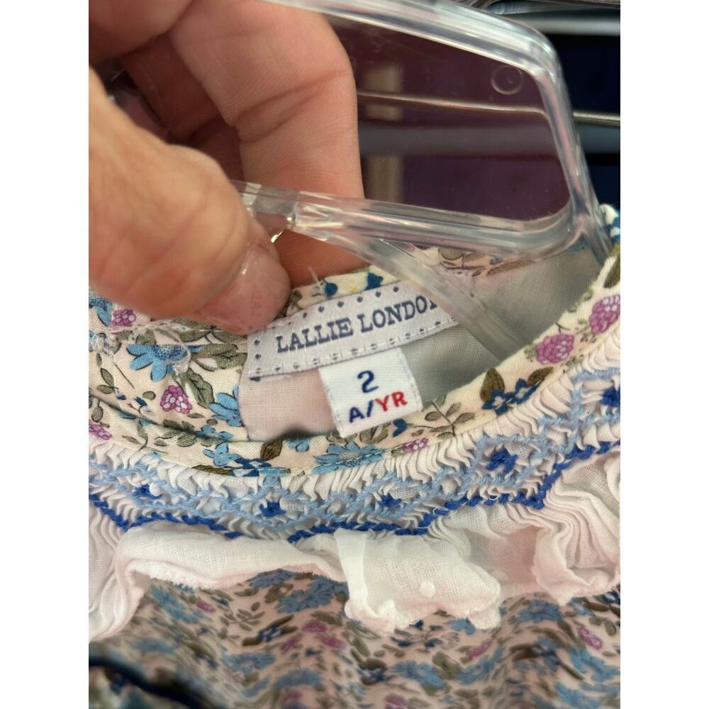 Lallie London Kids Girls's Blue 100% Cotton Floral Print Alice Dress Size 2Y - Picture 4 of 8